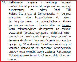 fragment owu biura podróży tui ilustrujący to z jak nieczytelnym dokumentem musi mierzyć się klient tego biura