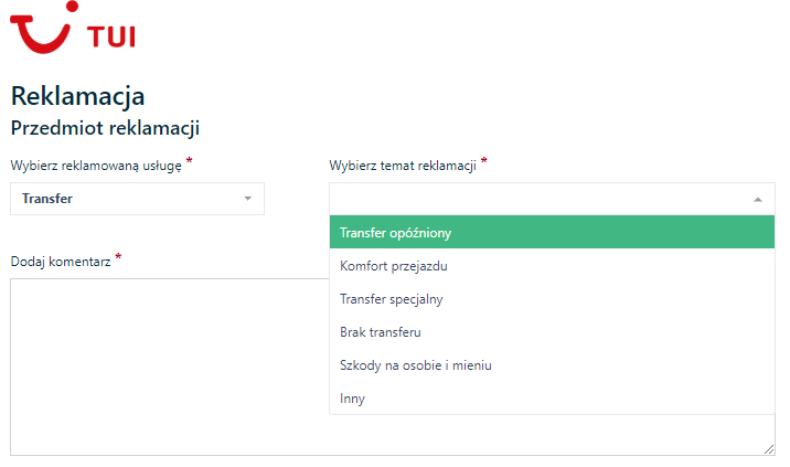 co znajdziemy w formularzu reklamacyjnym tui