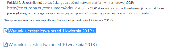 rainbow tours na swojej stronie wskazuje błędne ogólne warunki uczestnictwa