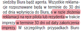 fragment owu biura podróży rainbow tours wskazujący termin zlozenia reklamacji nieudanych wakacji