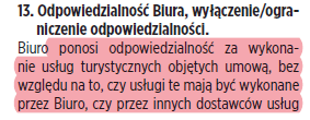 fragment regulaminu rainbow tours mówi o tym, że to biuro podróży jest odpowiedzialne za swoich podwykonawców