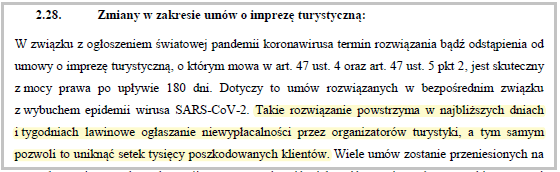 fragment rządowego uzasadnienia do projektu specustawy dotyczącej branży turystycznej