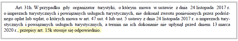 fragment art. 31 ustęp h specustawy dotyczącej branży turystycznej