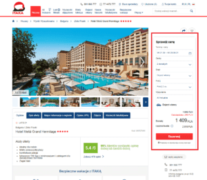 zrzut ekranu strony biura podróży Itaka ze szczegółami oferty z dojazdem własnym