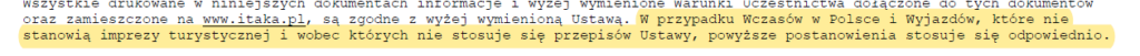 fragment disclaimera biura podróży itaka mówiąc o tym że klient potwierdza znajomość wszystkich dokumentów
